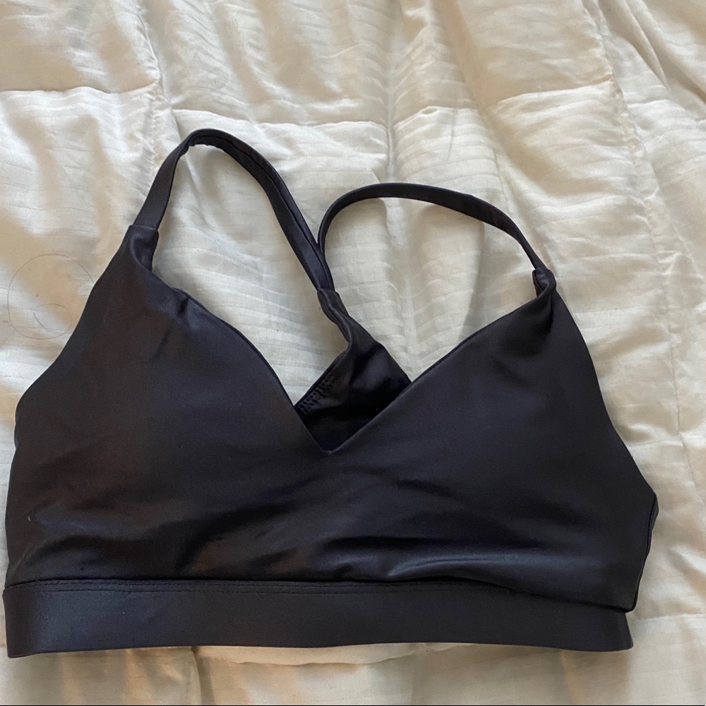 Slate gray sports bra with v neck